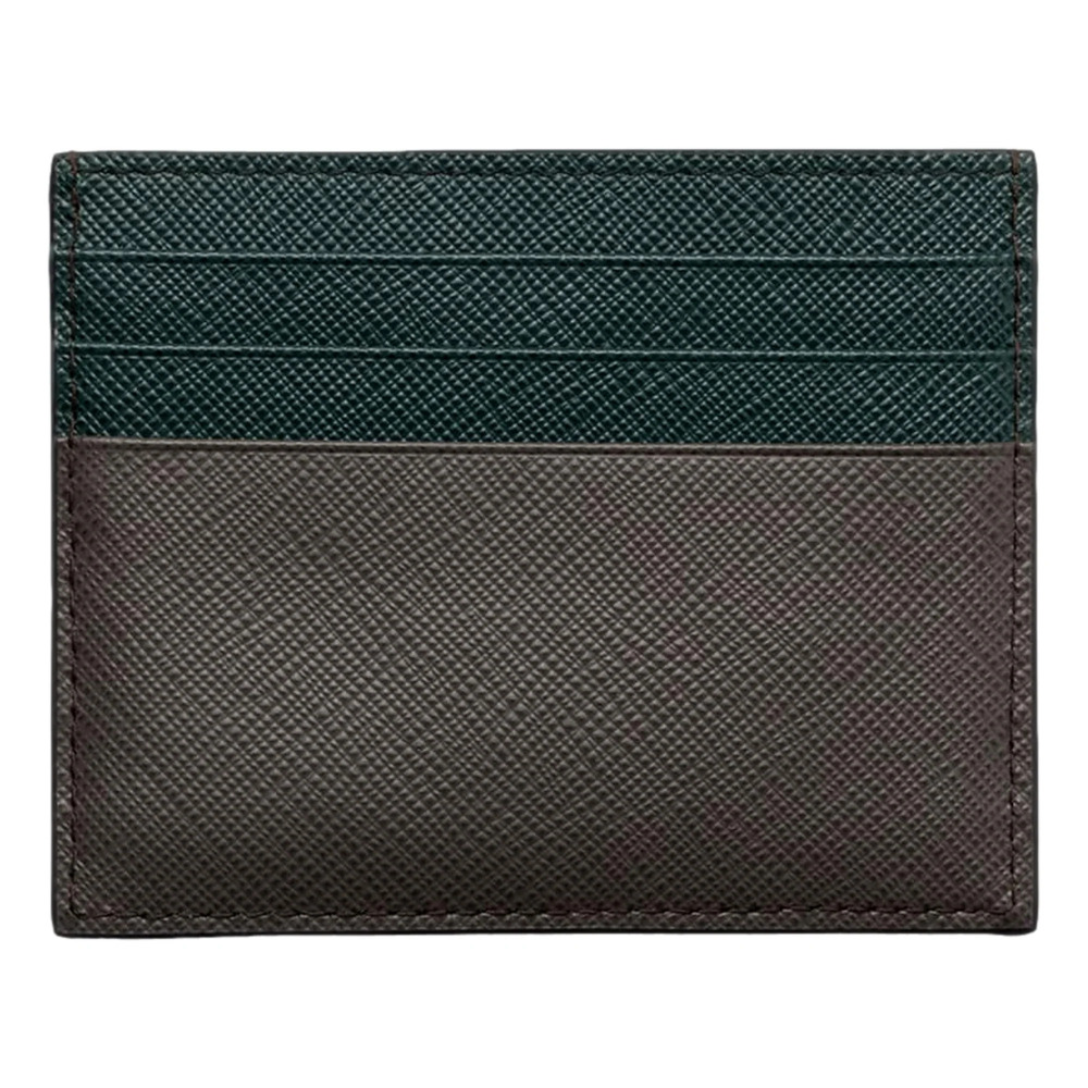 Prada Saffiano Dark Green Gray Leather Small Card Holder